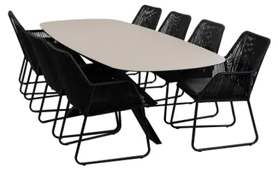 Produktbild von 9-teiliges Garten-Set | 8 Mona Gartenstühle | Gartentisch Malaga 280 x 115 cm | Schwarz