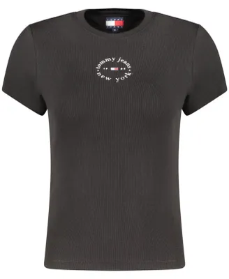 Produktbild von Schwarzes Damen T-Shirt: Kurzarm, Rundhals, mit modernem Druck