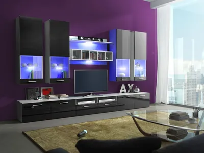 Obrázek produktu pro Obývací stěna s LED osvětlením KELLS - bílá / lesklá černá