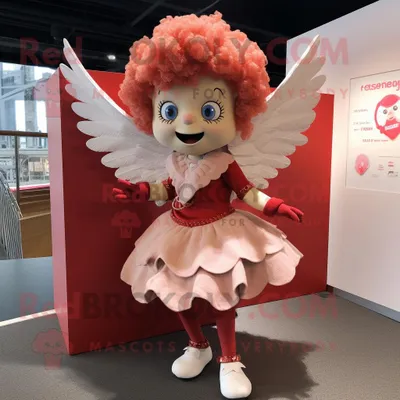 Productafbeelding van Cupid mascotte REDBROKOLY kostuum karakter gekleed met een wikkelrok en reversspeldjes