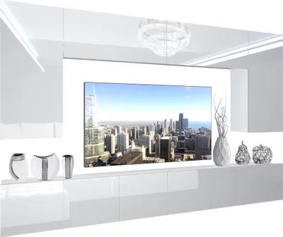 Produktbild von BELINI Wohnwand Vollausstattung Wohnzimmer-Set Moderne Schrankwand mit LED-Beleuchtung Weiß Glänzend Anbauwand TV-Schrank Weiß Glänzend