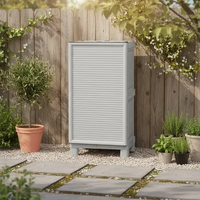 Immagine prodotto di Dmora Armadio da Esterno Arlinda 39x50x92h cm Grigio Chiaro, Un'anta Resistente ai Raggi uv, Impermeabile Italy