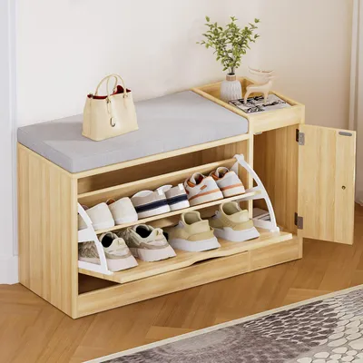 Produktbild von Yorbay Schuhbank mit Stauraum & Polster,Schuhablage Regal, Sitzbank mit Stauraum 80x30x50 cm, belastbar bis 80 kg, für Flur, Wohnzimmer, Diele