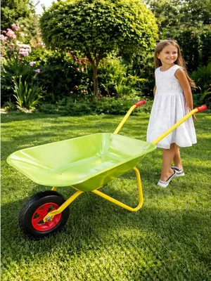 Produktbild von Muntel Kinder-Schubkarre – Hochwertige Qualität – Kinderspielzeug – Metall/Kunststoff – Lime/Rot/Schwarz