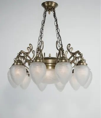 Produktbild von Hängeleuchte Messing massiv Glas H: max. 84 cm in Berliner Weiß matt E27 Jugendstil