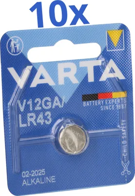 Produktbild von 10x Varta Knopfzelle Electronics V 12 GA  LR 43 Alkaline 1,5 V 1er Blister