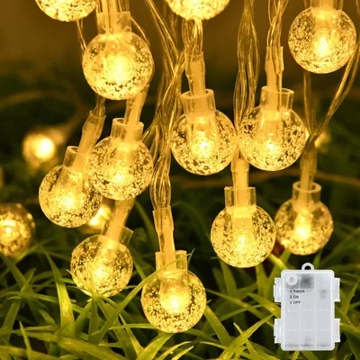 LED-Lichterkette mit Kristallkugeln, 6 m, 40 warmweiße LEDs, Timer