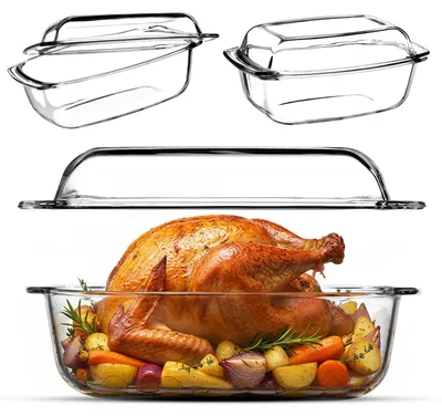 Produktbild von Auflaufform mit Deckel und Griffen, 5,1 Liter, rechteckige, hitzebeständige Glas-Bratform, Glas-Auflaufform, Auflaufform für Fleisch, Lasagne, Backofen