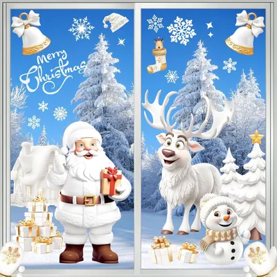 Produktbild von 9 selbstklebende Weihnachtsfensterbilder, wiederverwendbare Fensterdeko in Weiß, PVC Schneeflocken für die Fensterdekoration