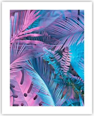 Produktbild von Poster - Poster ohne Rahmen - Blätter Rosa Blau - 40x50 cm - Wand Bild - Wanddeko - Wandbilder - Kunstposter - Wandposter - Bilder - Kunstdruck - Wanddekoration - Wandbild - P2XPA40x50-4401