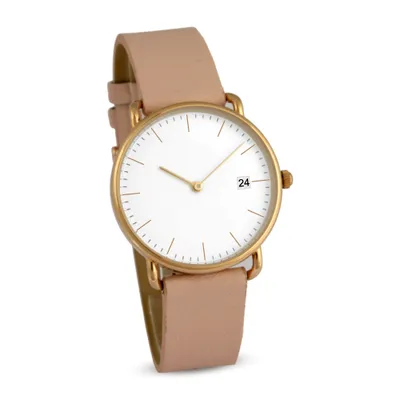 Produktbild von Elegante Damen-Armbanduhr mit roséfarbenem Kunstlederarmband – klassisch & stilvoll