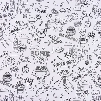 Produktbild von Baumwollstoff Meterware Ausmalstoff Superhero weiß schwarz 1,5m