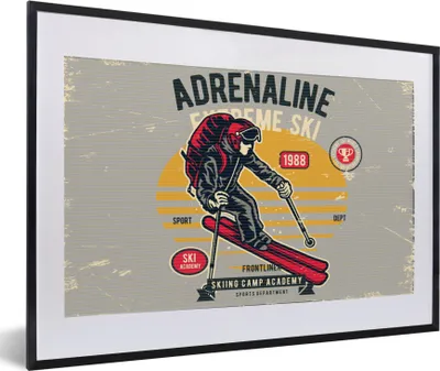 Produktbild von MuchoWow® MuchoWow® Gerahmtes Poster Ski - Grau - Vintage 60x40 cm - Poster mit zchwarzem Bilderrahmen - Schlafzimmer - Plakat in Rahmen - Drucken
