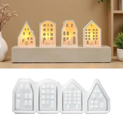 Produktbild von Silikon Gießform Mini Haus 4er Gitter für Gips & Epoxidharz