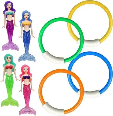 Image de Jeu de cerceaux de plongée pour enfants – 8 pièces, jouets sous-marins pour la natation et les jeux dans la piscine