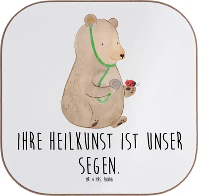 Produktbild von Mr. & Mrs. Panda Getränkeuntersetzer Arzt Segen - Weiß - Geschenk, Danke sagen, Dankbarkeit, Tischuntersetzer, Aufmerksamkeit, segensreicher Einfluss, gläseruntersetzer