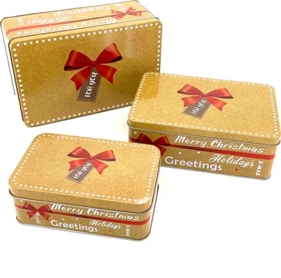 Produktbild von heimtexland ® 3er Set Gebäckdosen Keksdose Vorratsdose Weihnachten Plätzchen Geschenkbox Lebensmittel Metalldosen Typ658 For You Christmas - eckig