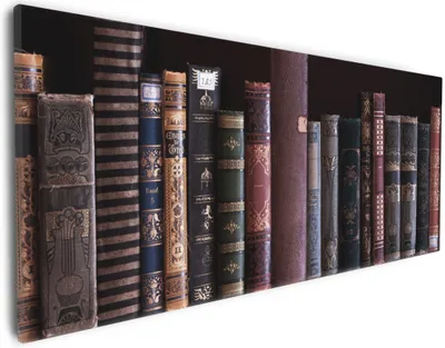 Produktbild von Wallario Premium Leinwandbild Bücherregal mit alten Büchern in Größe 30 x 75 cm