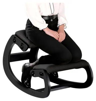 Produktbild von Ergonomischer Kniestuhl für Zuhause, Holz & Leinen Kissen, Rückenschmerzen und Nackenschmerzen lindern, Körperhaltung verbessern (Schwarz)