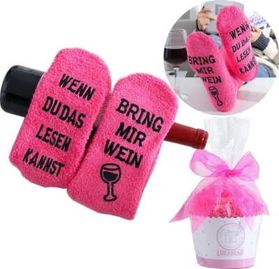 Produktbild von Wein Socken mit Anti-Rutsch-Aufschrift WENN DU DAS LESEN KANNST, BRING MIR WEIN, Kuschelsocken, Geschenke für Frauen, Rosa