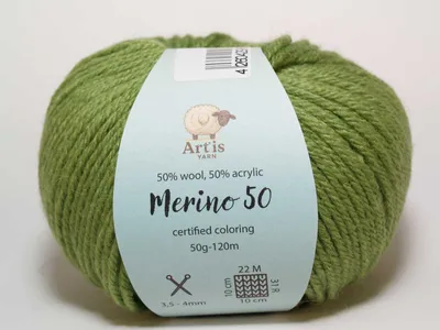 Obrázek produktu pro Merino 50 Art'is Yarn 50 % vlna, 50 %.Polyakryl | barvy (130 jablkově zelená)