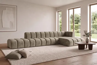 Produktbild von Kaiser Möbel Modulares Ecksofa in L-Form mit Hocker, Velvet-Stoff Riviera, Beige, Rechts, GRAND, KI-generiertes Bild