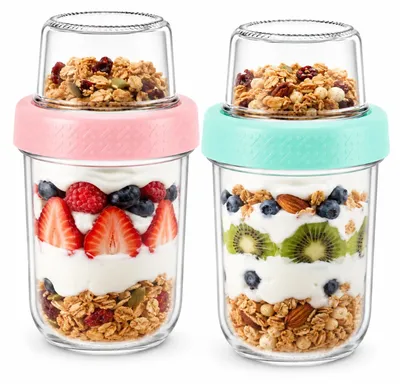 Müslibecher to go 2er-Set 480+120 ml Glas doppelwandig