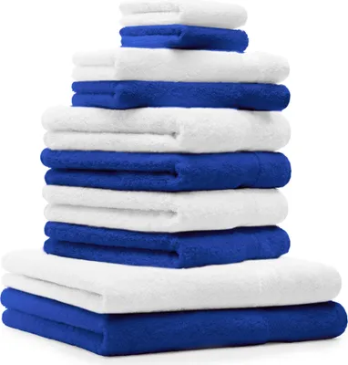 Produktbild von Betz 10-tlg. Handtuch-Set PREMIUM CLASSIC 2 Duschtücher 4 Handtücher 2 Gästetücher 2 Seiftücher Farbe: royalblau & weiß