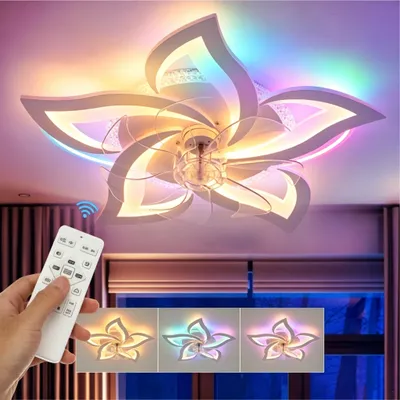 Produktbild von Leise Deckenventilator mit Beleuchtung, 60W LED Deckenleuchte 5000LM, LED Deckenbeleuchtung mit Ventilator,5 Lichter Design Deckenventilator