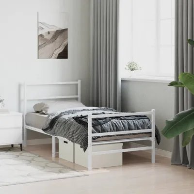 Obrázok produktu pre vidaXL Rám postele s čelom a nohami kovový biely 90x200 cm