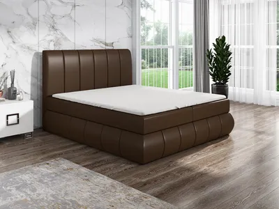 Produktbild von Boxspringbett EZRA    160x200 mit 2 Bettkästen, Bonell-Matratze und Topper. Dekorative Stifte an den Seiten der Kopfstütze. Bett Komplett-Set mit Matratze,Bettkasten & Kopfteil. Stoff Eko Cayenne. Elegantes Bett mit massives Kopfteil.
