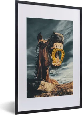 Produktbild von MuchoWow® MuchoWow® Gerahmtes Poster Pferd - Hufeisen - Gold - Mädchen - Kinder - Mädchen 40x60 cm - Poster mit zchwarzem Bilderrahmen - Poster in Rahmen