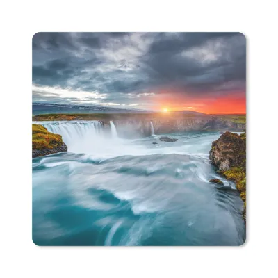 Produktbild von MuchoWow® Mauspad Mousepad Wasserfall - Sonnenuntergang - Natur - Wasser 20x20 cm - Mousepads - Maus Mat - Pad - Mausunterlage - Desk Mat - Bureauartikeln