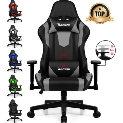 Produktbild von Adormii Gaming Stuhl,Gaming Chair mit verstellbare Lendenkissen,Kopfkissen und Armlehnen,Ergonomischer Gamer Stuhl gepolstert,Gaming Stuhl 150kg,Grau