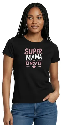 Produktbild von Spreadshirt Super Mama Im Einsatz Frauen T-Shirt, XXL, Schwarz