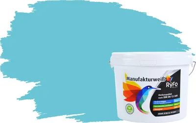 Produktbild von RyFo Colors Bunte Wandfarbe Manufakturweiß Karibik 3l  - weitere Blau Farbtöne und Größen erhältlich, Deckkraft Klasse 1, Nassabrieb Klasse 1