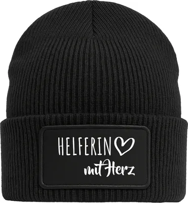 Produktbild von Huuraa Beanie Herferin mit Herz Black doppellagige Polyacryl Mütze mit Patch Geschenkidee