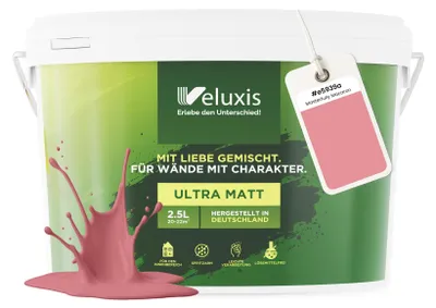 Produktbild von Wandfarbe Rosa Altrosa Hellgrau Matt Innenfarbe – Deckkraft Klasse 1, VOC-frei, Ohne Grundierung, Tropfarm – Wohnzimmer & Schlafzimmer – 2,5L – Veluxis (Masterfully Macaron)