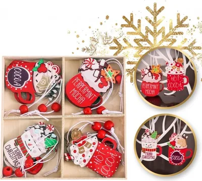 Image de Set d'ornements de Noël en bois 12 pièces dans un paquet bsn48.