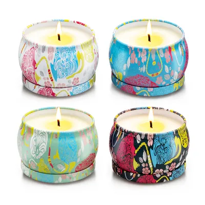 Produktbild von TRMLBE Duftkerze Aromatherapie-Kerzen Geschenkset 120g, 4-teilig Blechdose Duftkerzen-Dekorationsset, Blumendose
