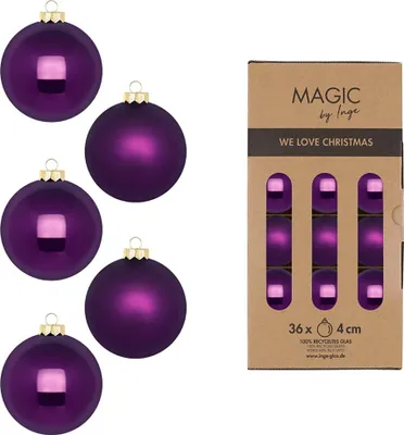 Produktbild von Weihnachtskugeln Glas 4cm 36 Stück - Purple Symphony