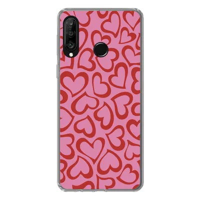 Produktbild von MuchoWow® Handyhülle Schutzhülle Hülle für Huawei P30 Lite Eine Illustration der Tapete mit roten Herzen Silikon Softcase Handy Hülle - Handyhülle