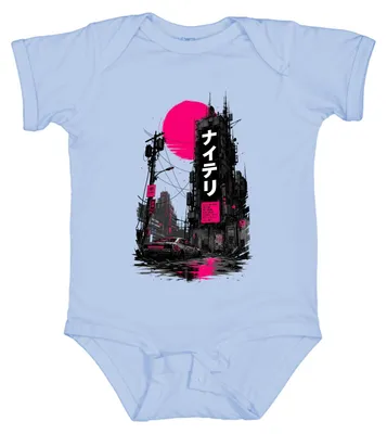 Zdjęcie produktu dla Body dla dziecka, styl cyberpunk, Japonia, katakana, neonowy róż, JDM, lata 2000, vaporwave, kolor: jasnoniebieski, rozmiar: 6/12 miesięcy