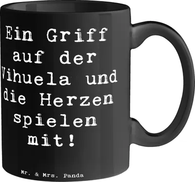 Produktbild von Mr. & Mrs. Panda Tasse Spruch Vihuela Herzklang - Schwarz - Geschenk, Saiteninstrument, schöne, Musik, Saitenklang, Kaffeebecher, haferl, Musiker, Instrument, Kaffeetasse