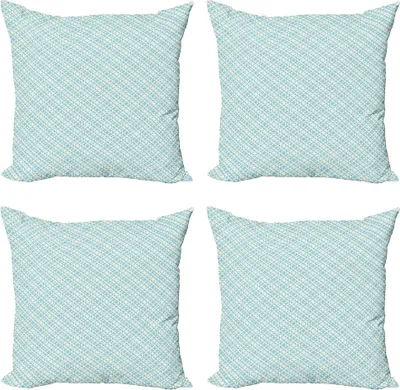 Produktbild von ABAKUHAUS Geometrisch Kissenbezug Set (4 Stück), traditionelle Patchwork, Moderner Doppelseitiger Digitaldruck, 60 cm x 60 cm, Creme Blassblau