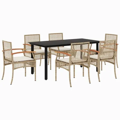 Produktbild von vidaXL 7-tlg. Garten-Essgruppe mit Kissen Beige Poly Rattan
