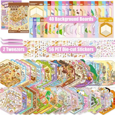 Productafbeelding van 40 stuks 3D scènes stickerboek voor volwassenen en kinderen, stickersceneboek