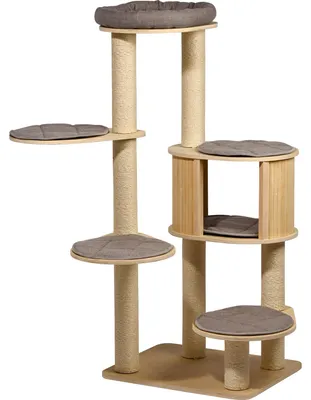 Immagine prodotto di Albero per gatti grande, color beige, in legno, dimensioni 60 x 48 x 133 cm