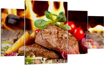 Produktbild von Bild auf Leinwand - Leinwandbild - Essen Holz Feuer Steak - 160x90cm - Wand Bild - Wanddeko - Leinwanddruck - Bilder - Kunstdruck - Wanddekoration - Leinwand bilder - Wandkunst - DL160x90-2825
