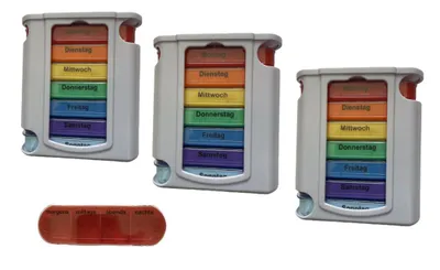 Produktbild von 3 x Tablettenbox Pillenbox Pillendose Medikamentenbox 7 Tage 4 Fächer regenbogenfarben